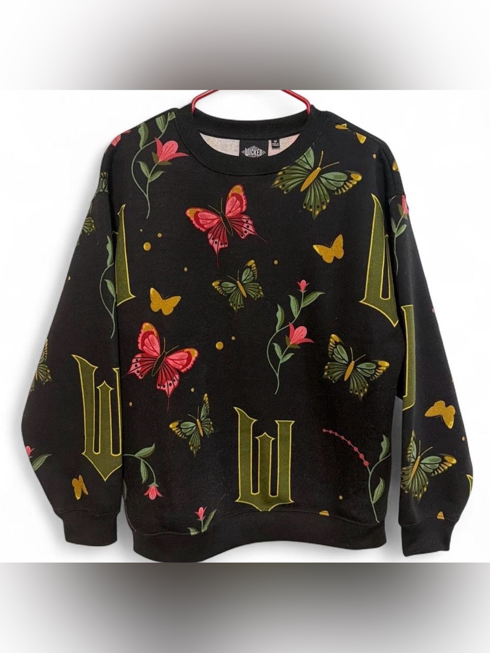 Wicked Brand Black Graphic Sweatshirt with Multicolor Butterfly Print